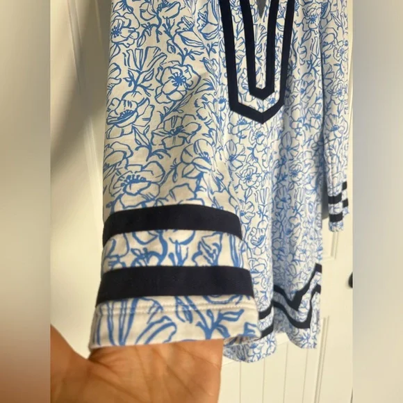 STS Sail To Sable Blue White Floral French Terry Tunic Dress M Classic Preppy - Picture 4 of 6